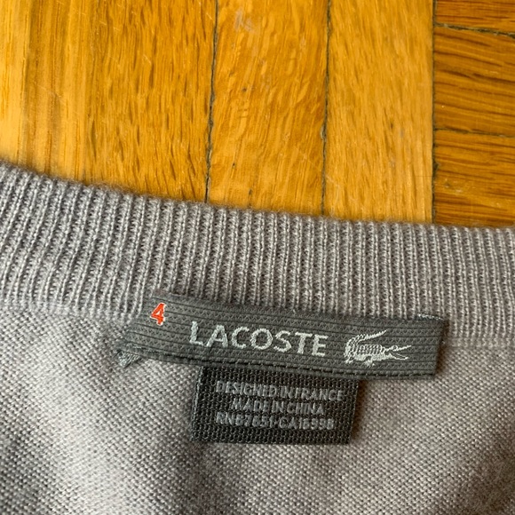 LACOSTE ARGYLE GREY AND BLACK V NECK SWEATER - Picture 6 of 8